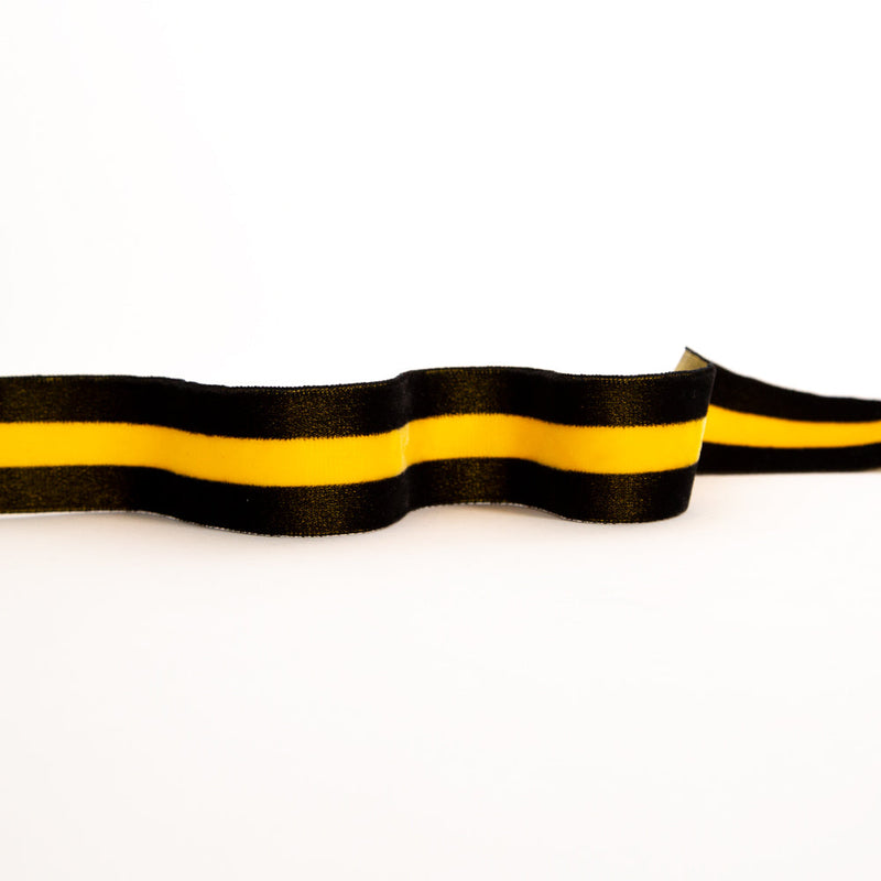 Italian Black and Yellow Striped Velvet Ribbon - 1.5"