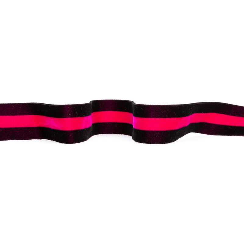 Italian Black and Dark Pink Striped Velvet Ribbon - 1.5"