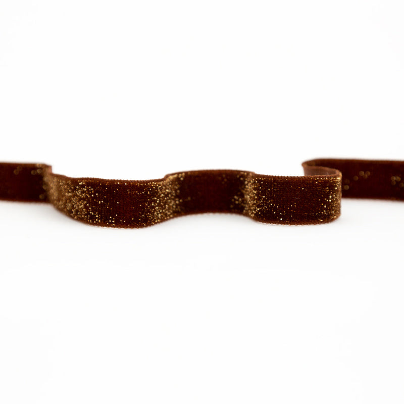 Italian Brownie and Gold Glitter Velvet Ribbon - 0.625"