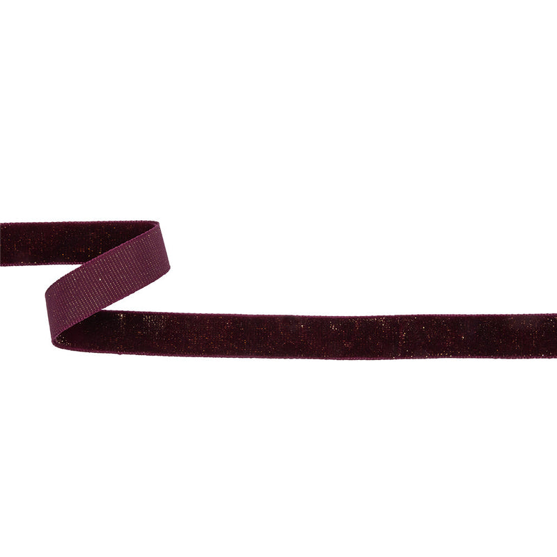 Italian Wine and Gold Glitter Velvet Ribbon - 0.625"