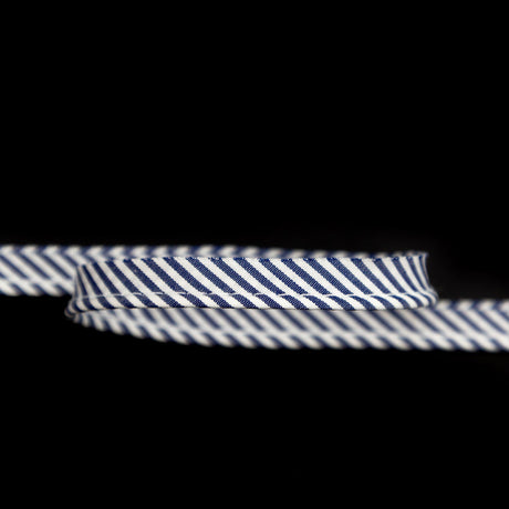 Italian White and Navy Striped Bias Piping Cord with Lip - 0.375"