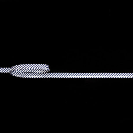 Italian White and Navy Striped Bias Piping Cord with Lip - 0.375"
