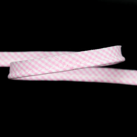 Italian White and Pink Checkered Bias Piping Cord with Lip - 0.375"