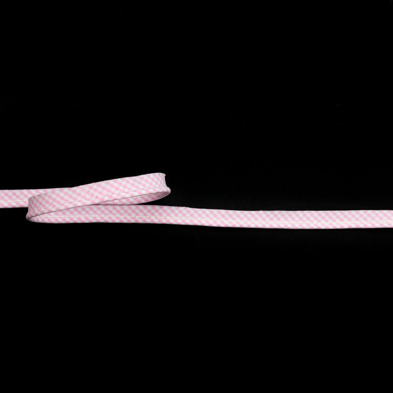 Italian White and Pink Checkered Bias Piping Cord with Lip - 0.375"