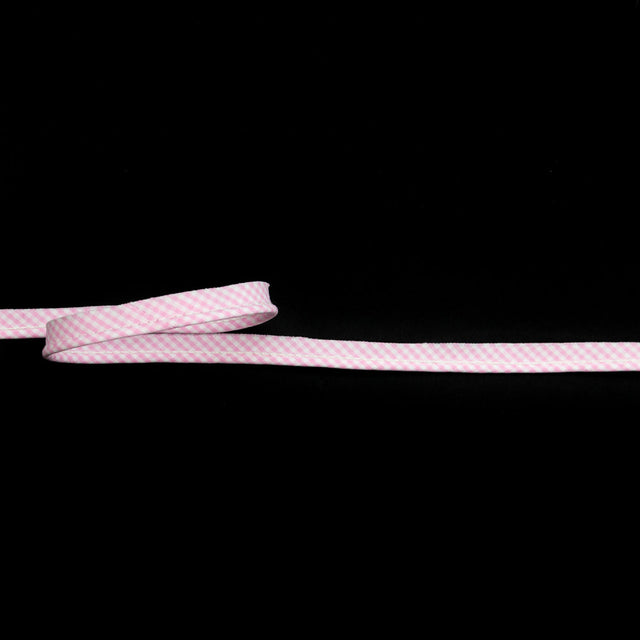Italian White and Pink Checkered Bias Piping Cord with Lip - 0.375"