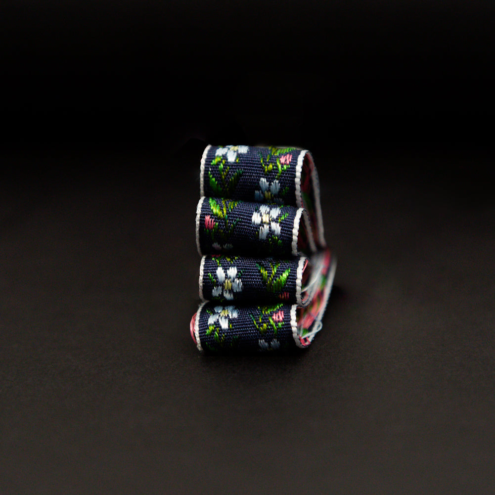 Italian Navy Floral Jacquard Ribbon - 0.625"