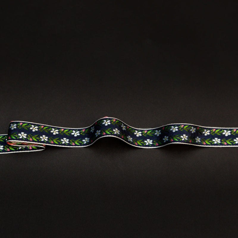 Italian Navy Floral Jacquard Ribbon - 0.625"