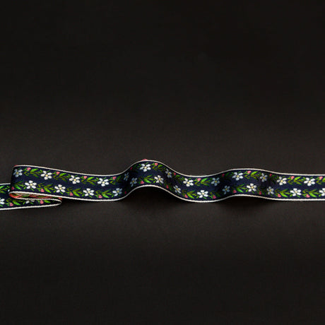 Italian Navy Floral Jacquard Ribbon - 0.625"