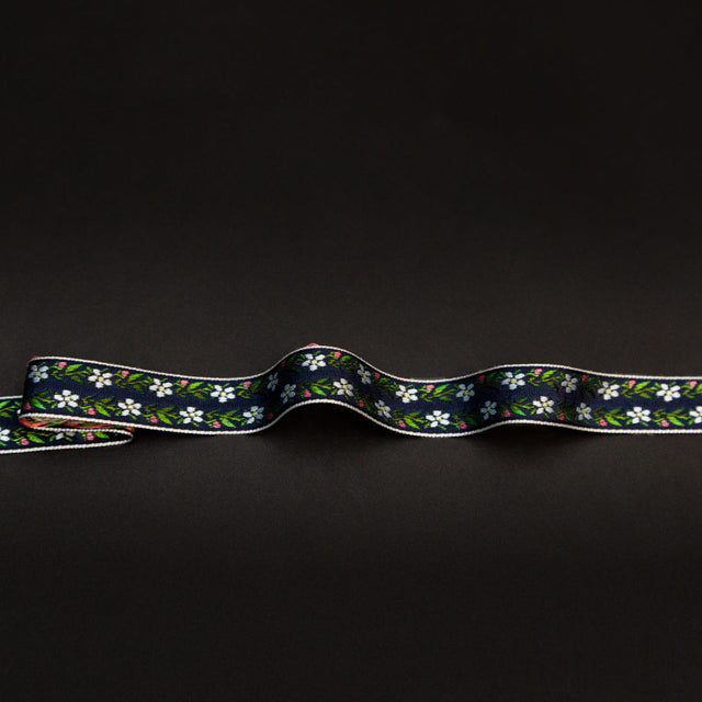 Italian Navy Floral Jacquard Ribbon - 0.625"