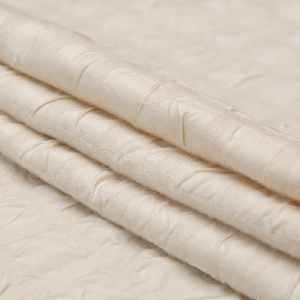 Ivory Bonded Taffeta and Wool Knit featuring Puckered Squares