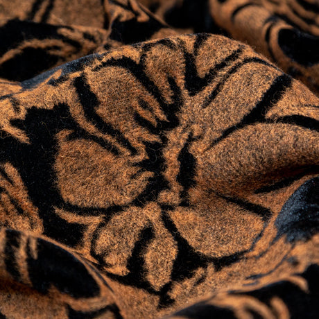 Floral Bonded Wool Knit and Velour - Apricot Buff and Black