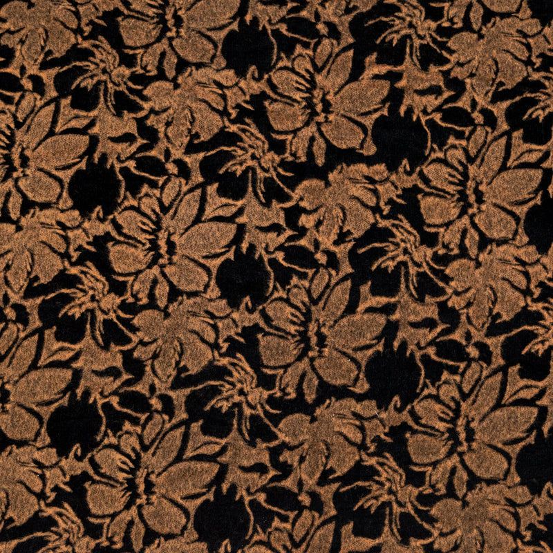 Floral Bonded Wool Knit and Velour - Apricot Buff and Black
