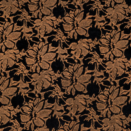 Floral Bonded Wool Knit and Velour - Apricot Buff and Black