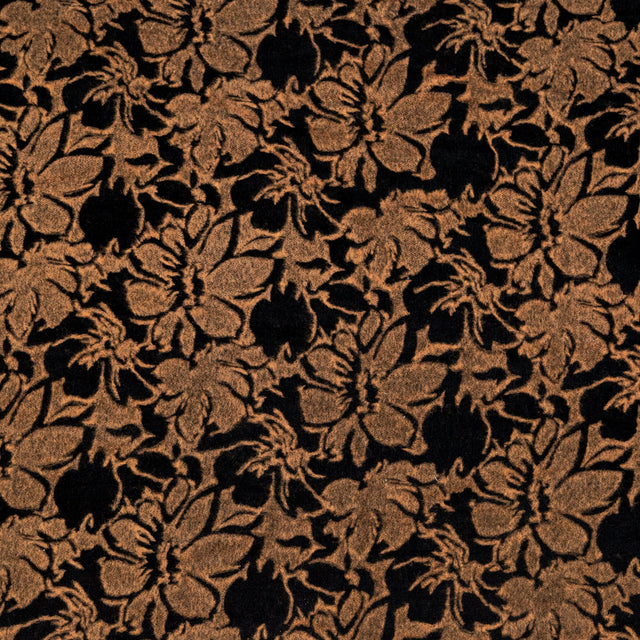 Floral Bonded Wool Knit and Velour - Apricot Buff and Black