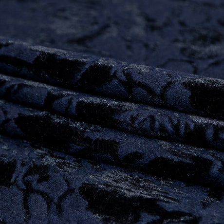 Floral Bonded Wool Knit and Velour - Navy and Black