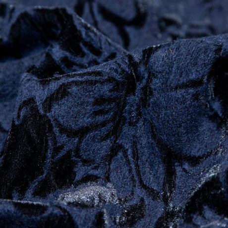 Floral Bonded Wool Knit and Velour - Navy and Black
