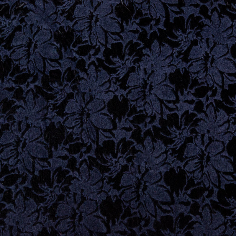 Floral Bonded Wool Knit and Velour - Navy and Black
