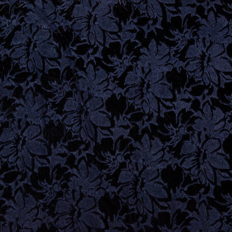 Floral Bonded Wool Knit and Velour - Navy and Black