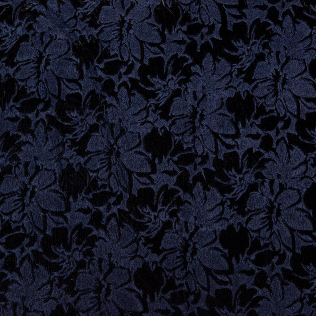 Floral Bonded Wool Knit and Velour - Navy and Black