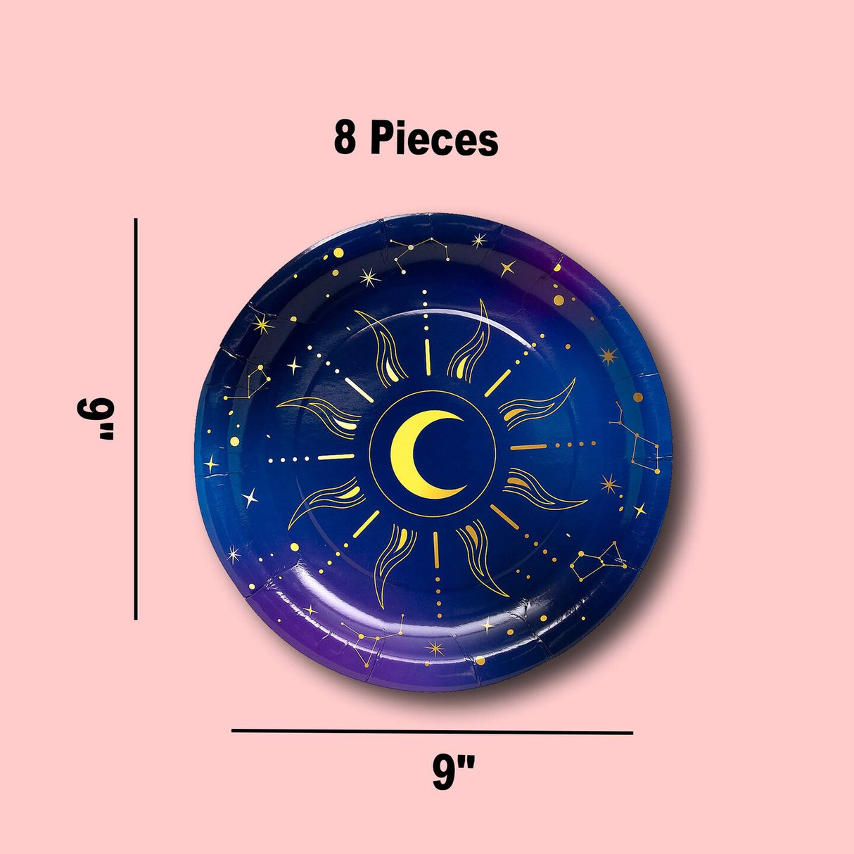 Celestial Sun and Moon Paper Dinner Plates 9 Inch 8 Count for Party Table Settings