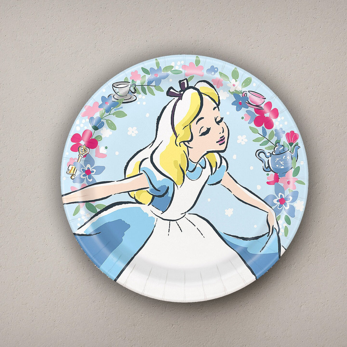 8 Count Alice in Wonderland Pastel Floral Paper Dinner Plates 9" Birthday Party Plates