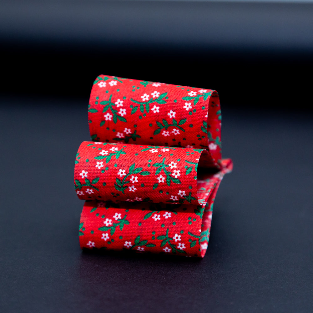 Red, Green and White Floral Christmas Ribbon - 1.875"