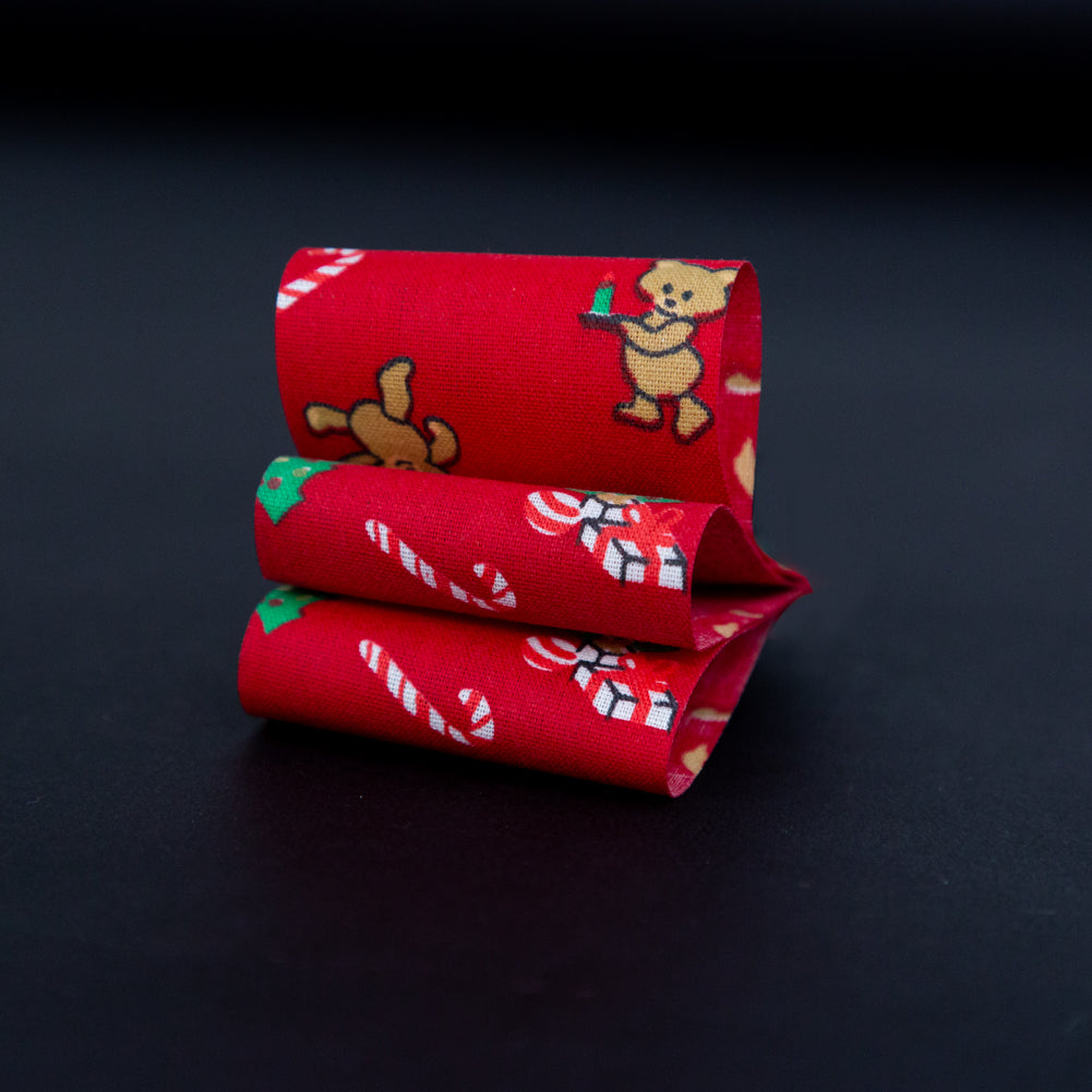 Red Teddy Bear and Christmas Tree Ribbon - 1.875"