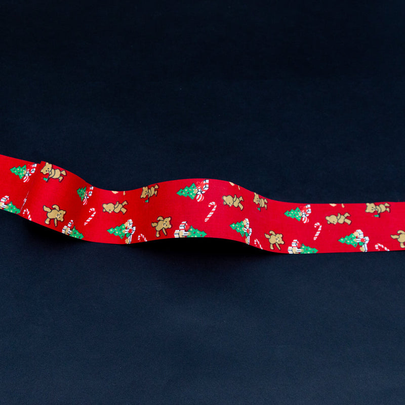 Red Teddy Bear and Christmas Tree Ribbon - 1.875"