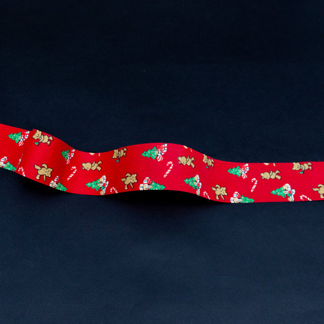 Red Teddy Bear and Christmas Tree Ribbon - 1.875"