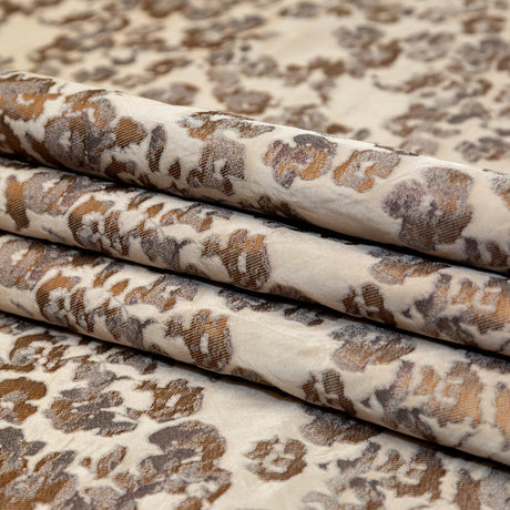 Beige and Metallic Bronze Floral Polyester Jacquard