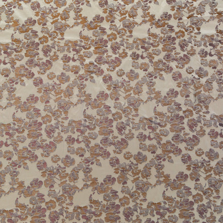 Beige and Metallic Bronze Floral Polyester Jacquard