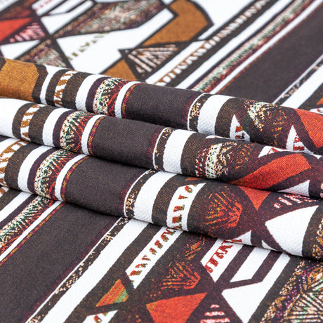 Brown and White Geometric Cotton Woven