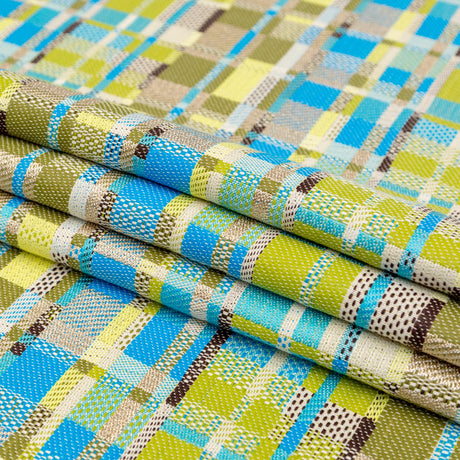 Blue, Green and Metallic Silver Color-Blocked Tweed