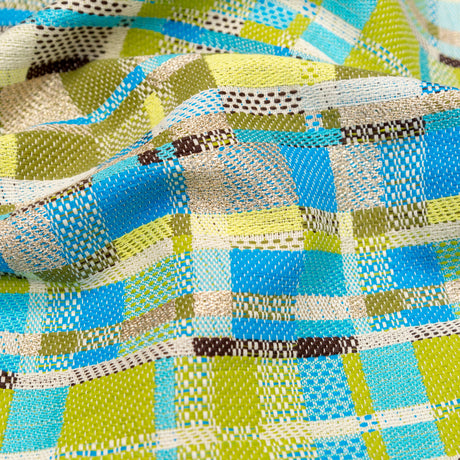 Blue, Green and Metallic Silver Color-Blocked Tweed