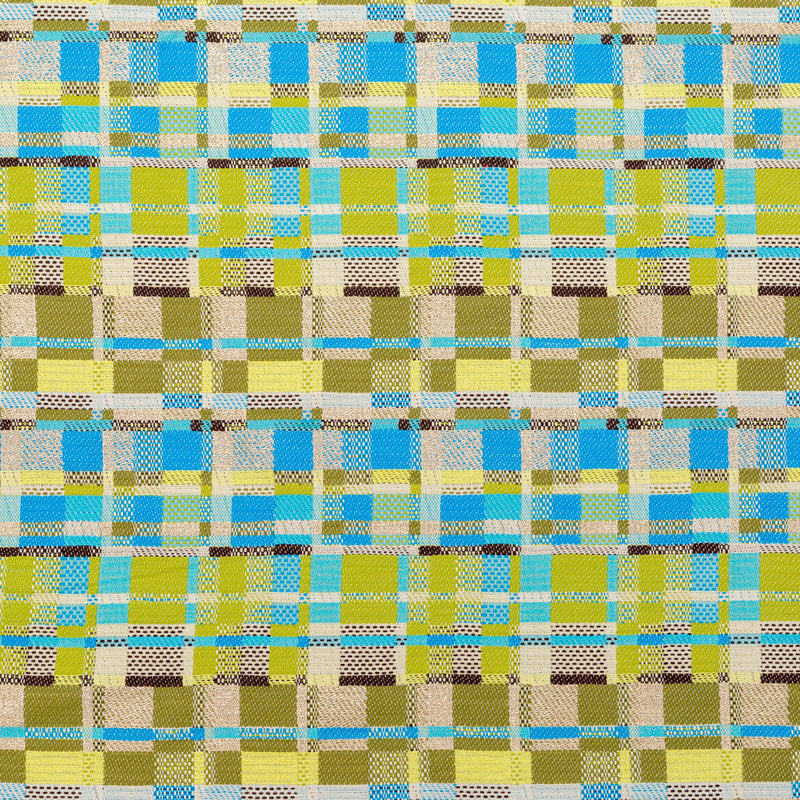 Blue, Green and Metallic Silver Color-Blocked Tweed