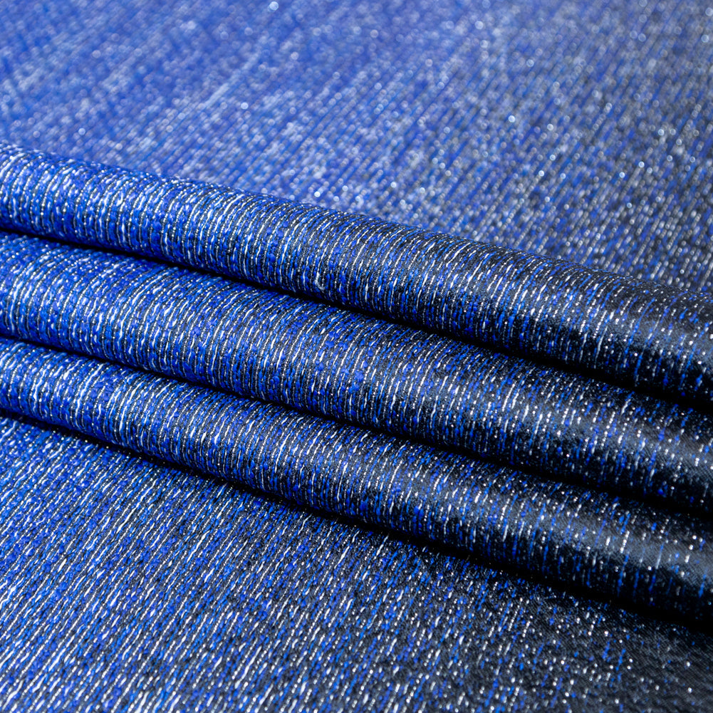 Royal Blue, Black and Metallic Silver Striped Woven