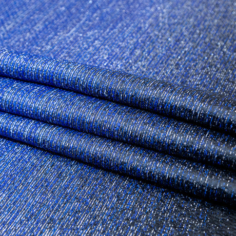 Royal Blue, Black and Metallic Silver Striped Woven