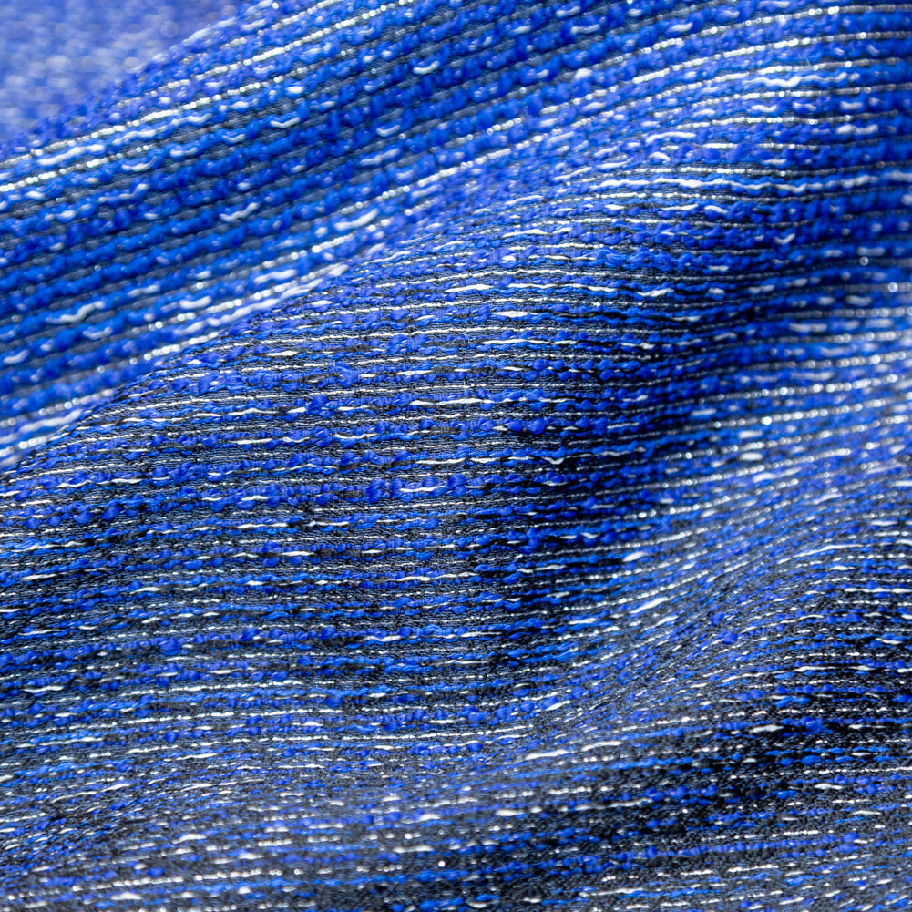 Royal Blue, Black and Metallic Silver Striped Woven
