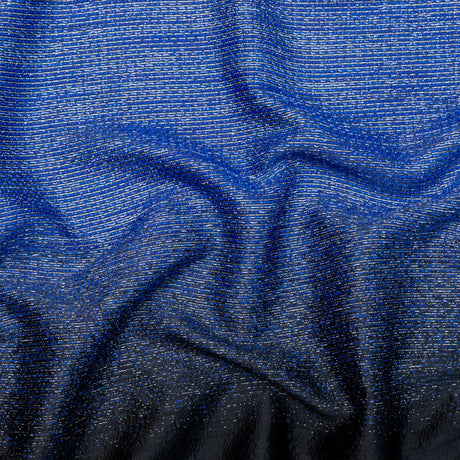 Royal Blue, Black and Metallic Silver Striped Woven