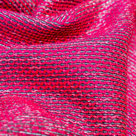Raspberry Sorbet, Black and Metallic Silver Striped Woven