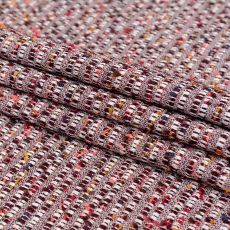 Burgundy and White Striped Cotton and Wool Tweed