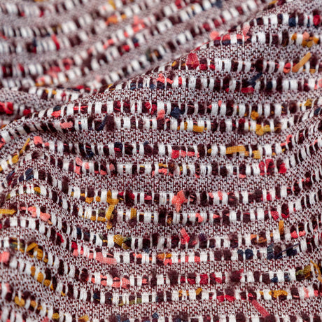 Burgundy and White Striped Cotton and Wool Tweed