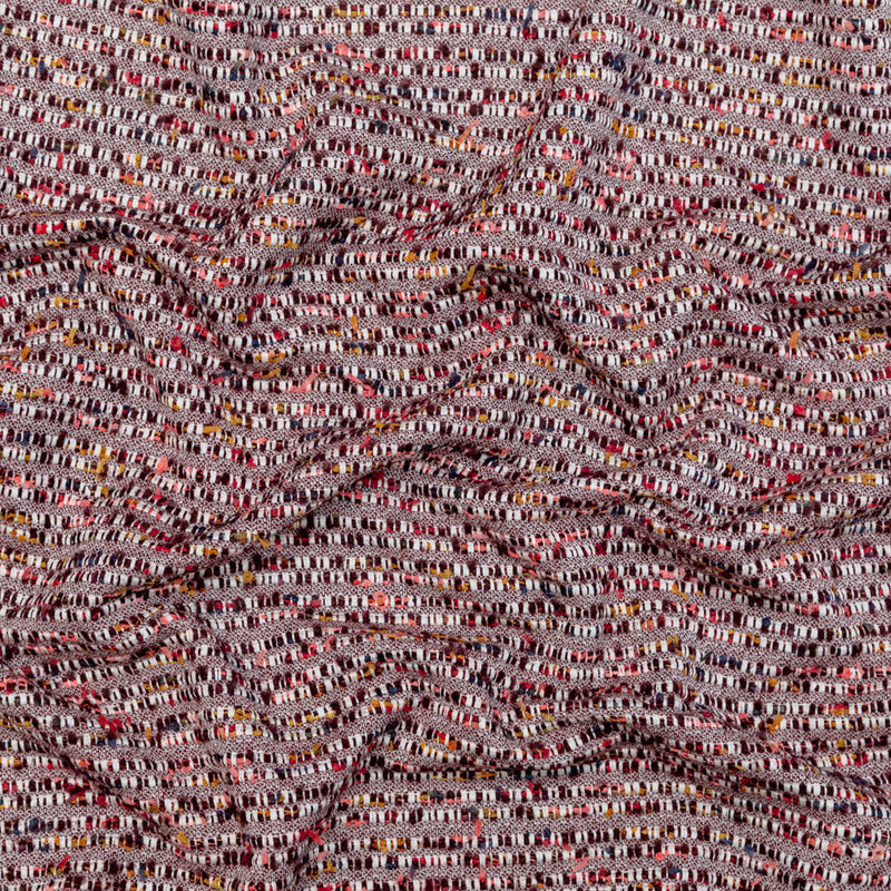 Burgundy and White Striped Cotton and Wool Tweed