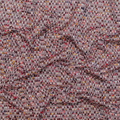 Burgundy and White Striped Cotton and Wool Tweed