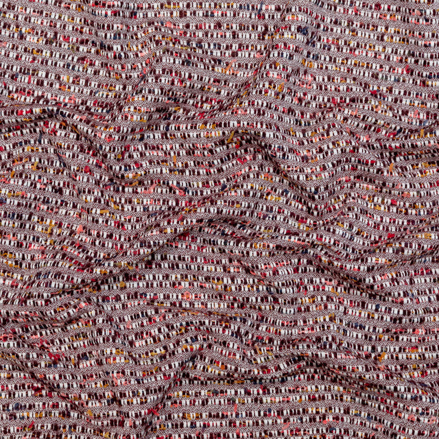 Burgundy and White Striped Cotton and Wool Tweed