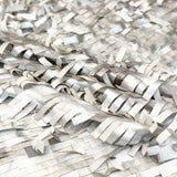 Faux Leather Fringe Fabric on a Mesh Backing - Metallic Silver on White