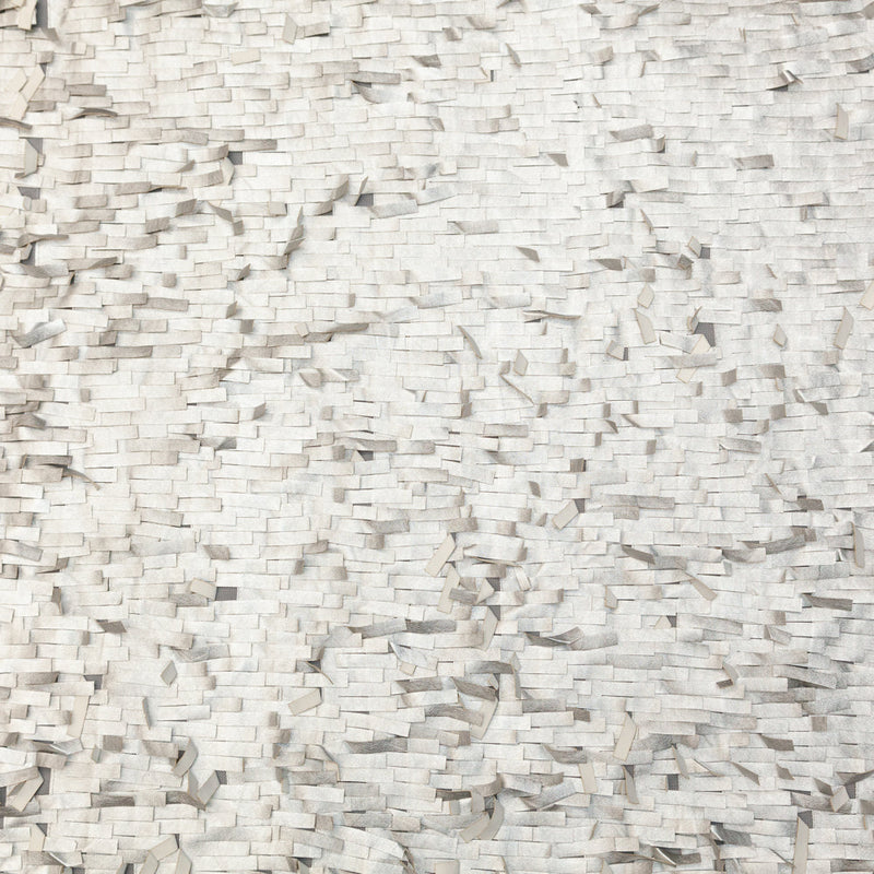 Faux Leather Fringe Fabric on a Mesh Backing - Metallic Silver on White