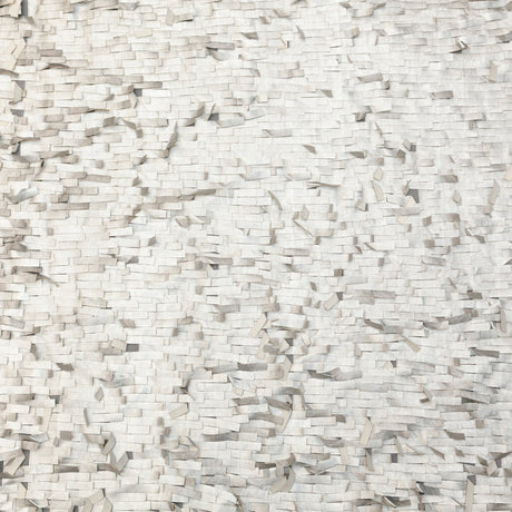 Faux Leather Fringe Fabric on a Mesh Backing - Metallic Silver on White
