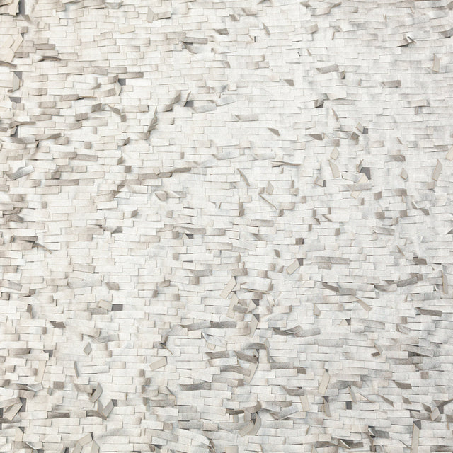 Faux Leather Fringe Fabric on a Mesh Backing - Metallic Silver on White