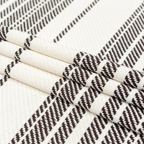 Off-White and Dark Brown Striped Loosely Woven Cotton Twill